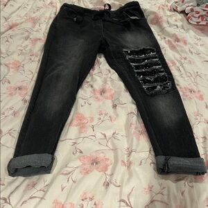 Venti6 Excellent Condition Black Sequin-Embellished Joggers Stretchy size M